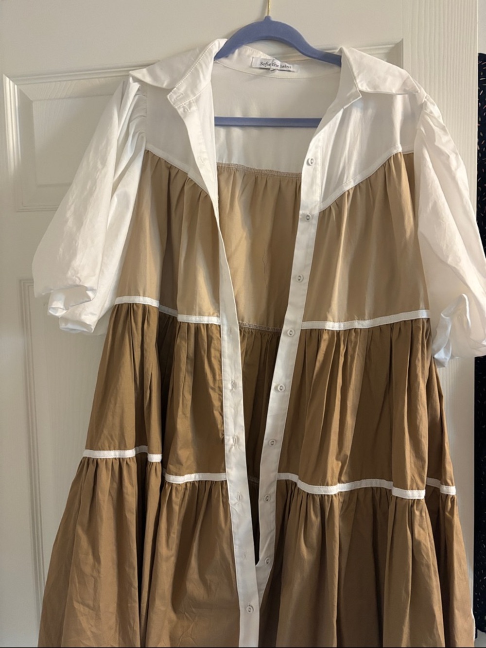 Sofia The Label Large Tiered Button-Front Dress in White and Brown